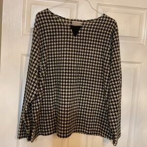 USA Size 1X Coldwater Creek Womens Houndstooth top blouse black and beige EUC